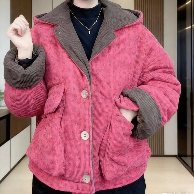 

Winter Floral Plus Velvet Thickened Warm Hooded Jacket Women s Fashion. XL (for 60-70 kg)