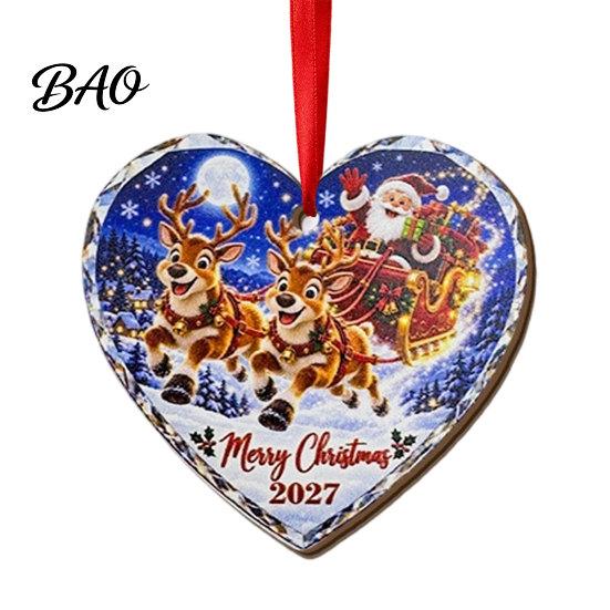 Decorative Wooden Crafts Christmas Tree Pendants with Red Rope, Cute Cartoon Hanging Ornaments Gifts for Family Holiday Home Decoration, Fireplace And