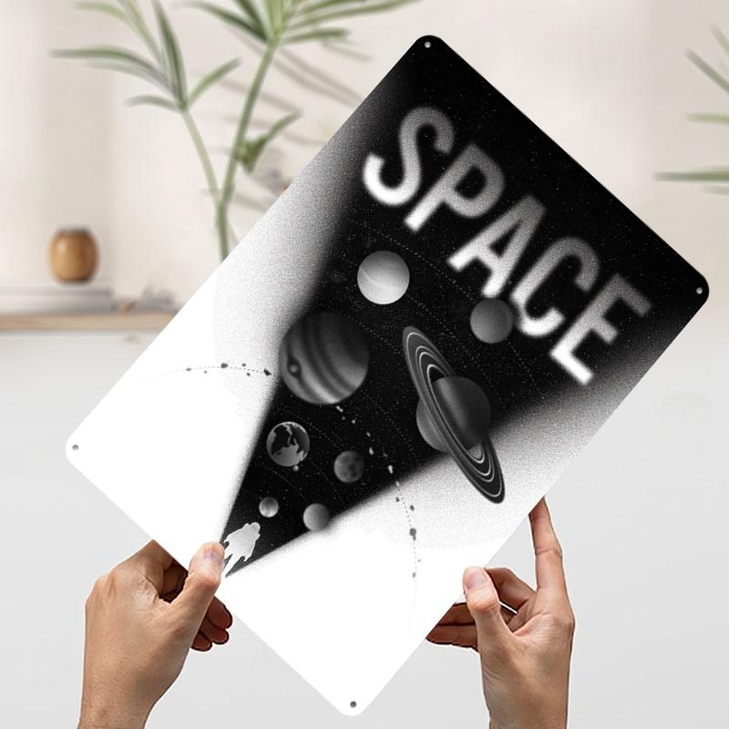 Solar System Astronaut Tinplate Poster Customized Wall Art Vintage Metal Signs Retro Tin Plaque for Decoration Room Desk Decor