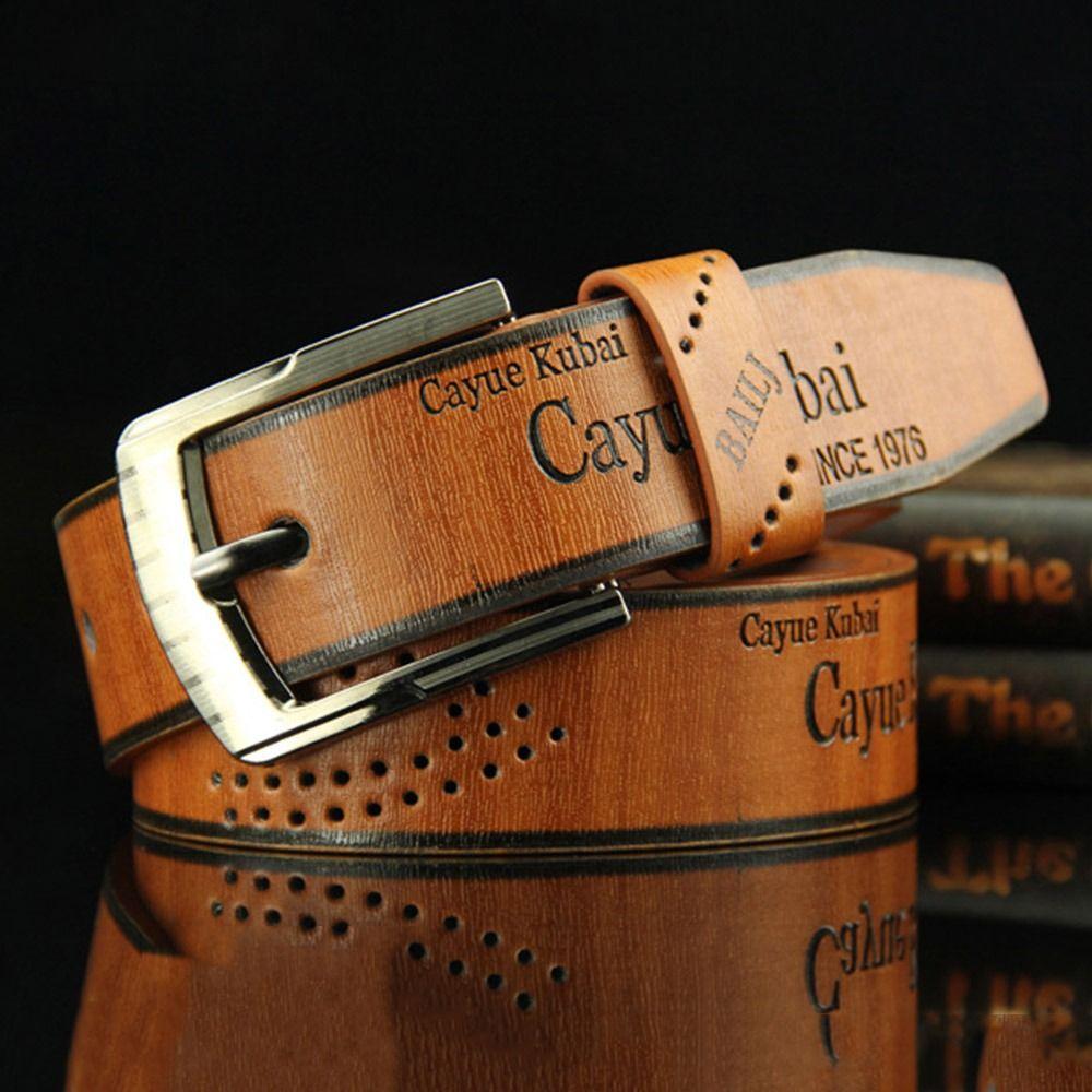 Men's Leather Belt Letter Print Luxury Classic Buckle Business Belts Cowboy Vintage Waistband Alloy Belts Durable