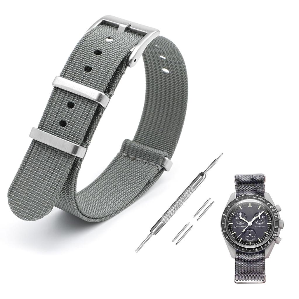 Jumpsunfun 20mm Military Nylon Watch Band for Omega X Swatch Speedmaster MoonSwatch, Gray