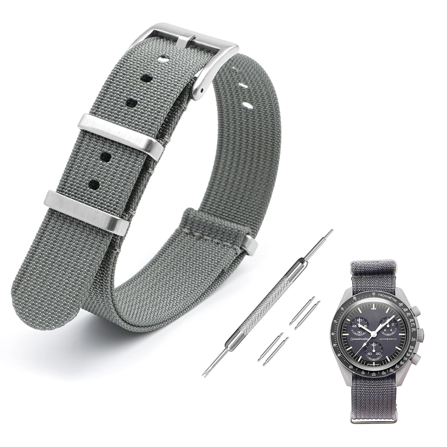 

Jumpsunfun 20mm Military Nylon Watch Band for Omega X Swatch Speedmaster MoonSwatch, Gray