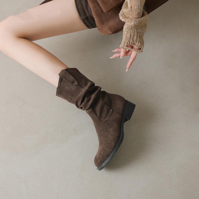 Dui Dui Laarzen Dames Schoenen: Nieuwe Retro Korte Laarzen met Dikke Hakken en Enkellaarzen