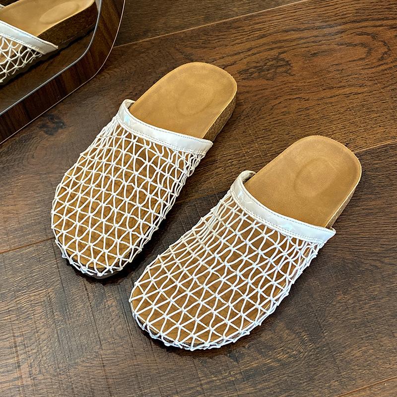 Thick-bottomed fishing net bag head half slippers women's summer wear 2025 new one-pedal hollow mesh cool slippers