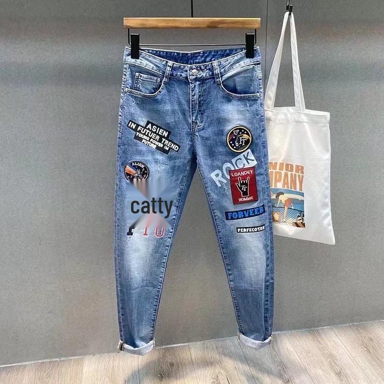 

Новые мужские эластичные джинсы с принтом облегающего кроя на весну/осень - модный молодежный стиль 28