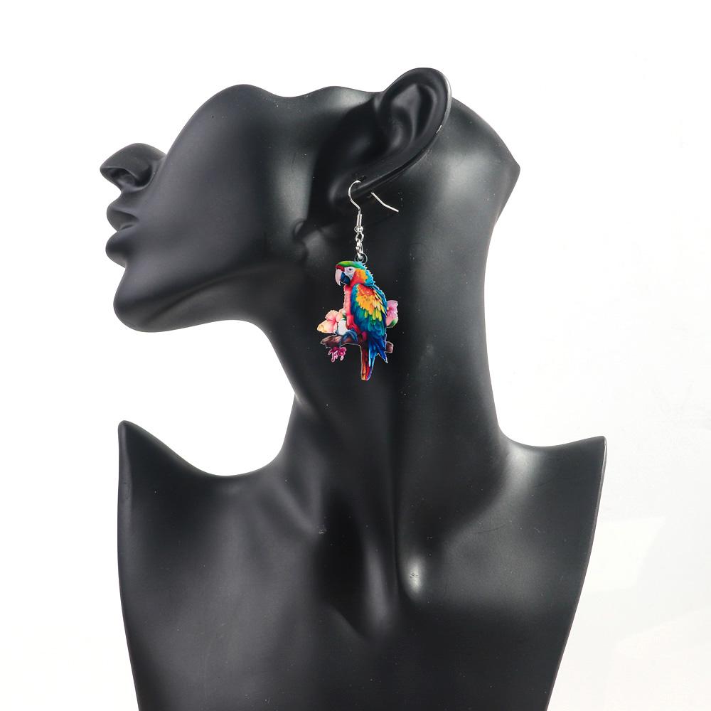 Creative Cute Flowers Parrot Birds Acrylic Drop Earrings Personality Colorful Painted Animals Danle Earrings for Women Jewelry