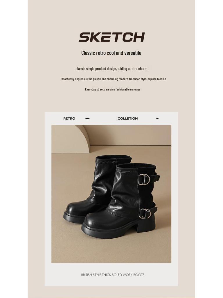 Augusden Women's Black Martin Boots 2025 - New Autumn Thick Sole Ankle Boots