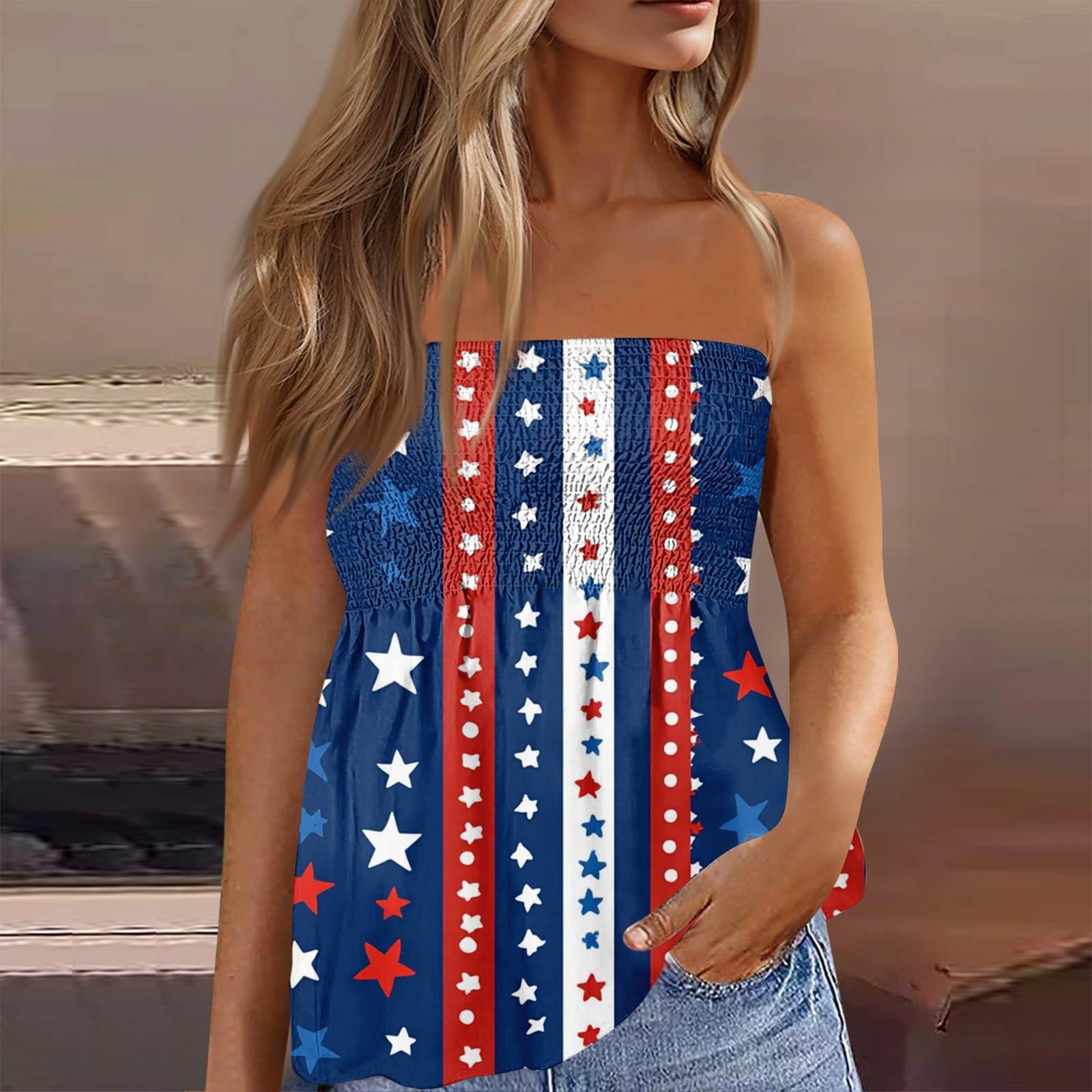 

Летние топы-трубы для женщин, милая сексуальная футболка без рукавов с принтом на открытых плечах S синий