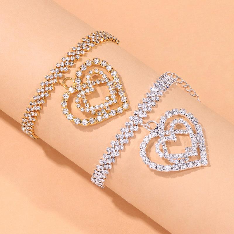 Fashion Diamond Mother's Day Love Heart-shaped Rhinestone Pendant Anklet Accessories for Women