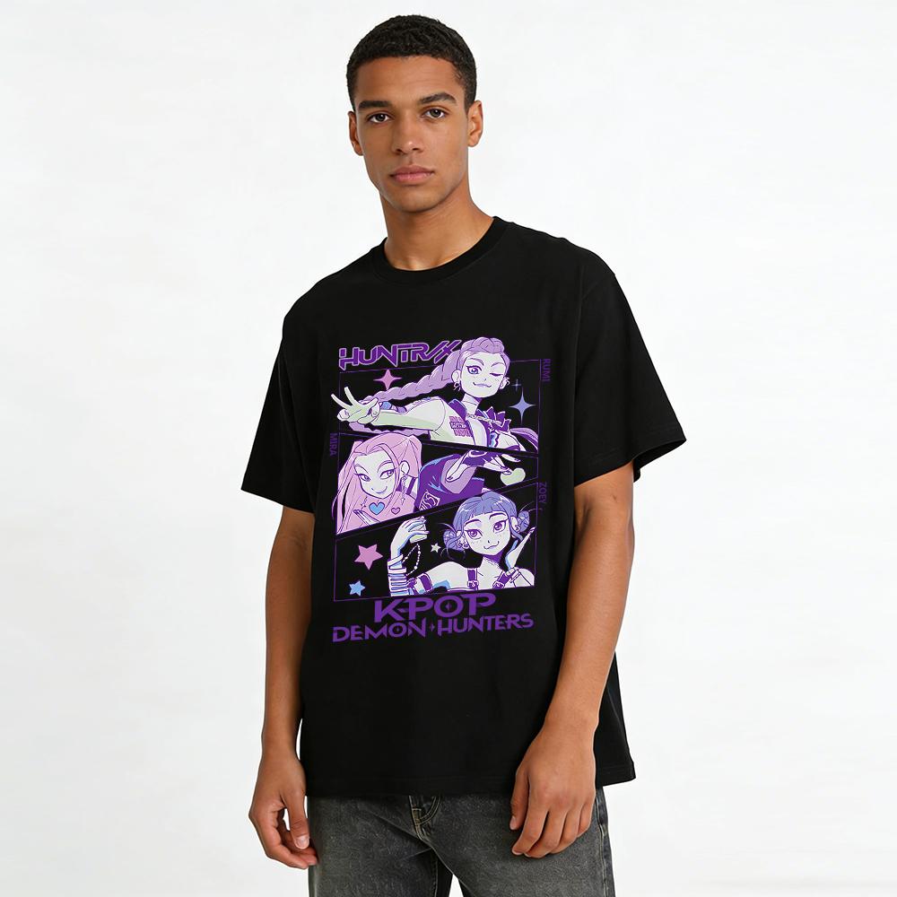 Kpop Demon Hunters Group Print T-shirt Trendy Anime Style Loose Casual Short Sleeve Top Pure cotton T-shirt