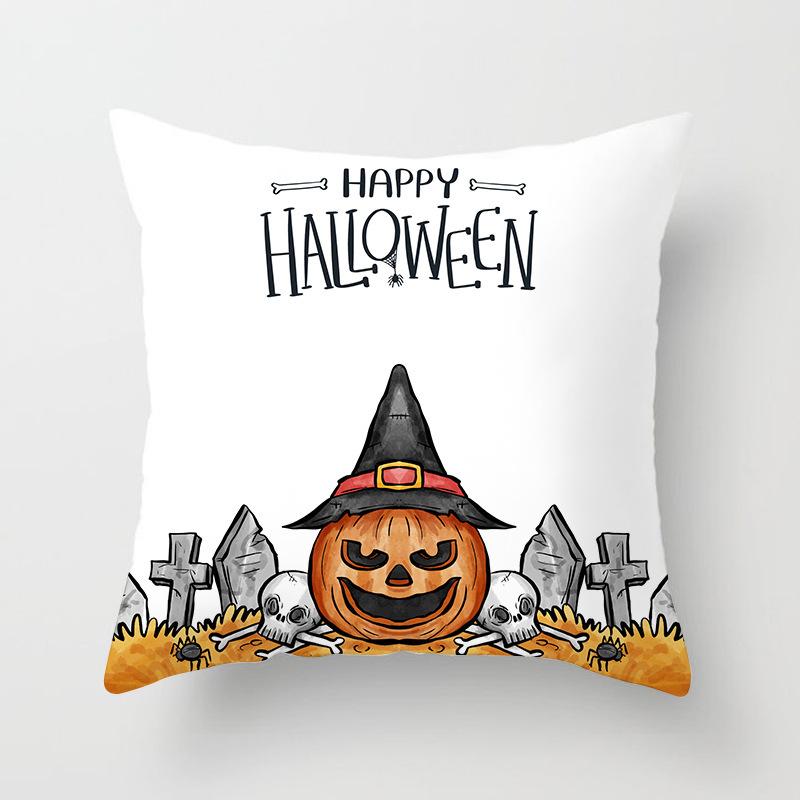 Halloween Pillow with Graffiti Letters Printed Peach Skin Home Cushion Cover Sofa Living Room Cushion Cover