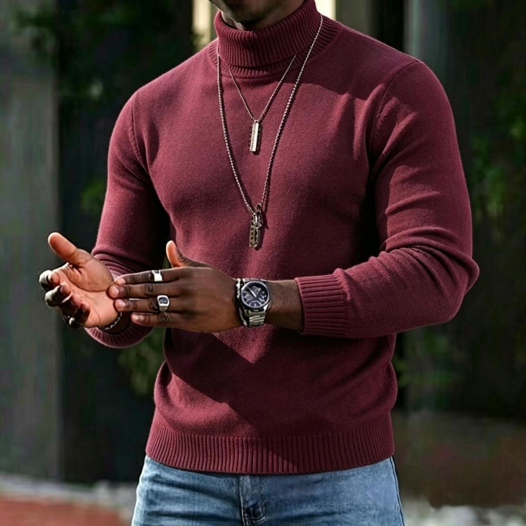 Men's Color Turtleneck Sweater for Casual Everyday Wear