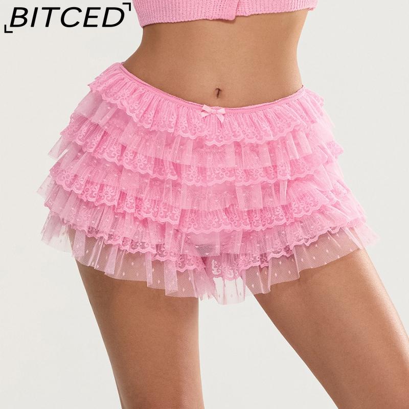 BITCED Fishnet Skirt-Trousers: Sensual Ladies' Casual Summer Layered Stretch Holiday Beach Low-Waist Shorts