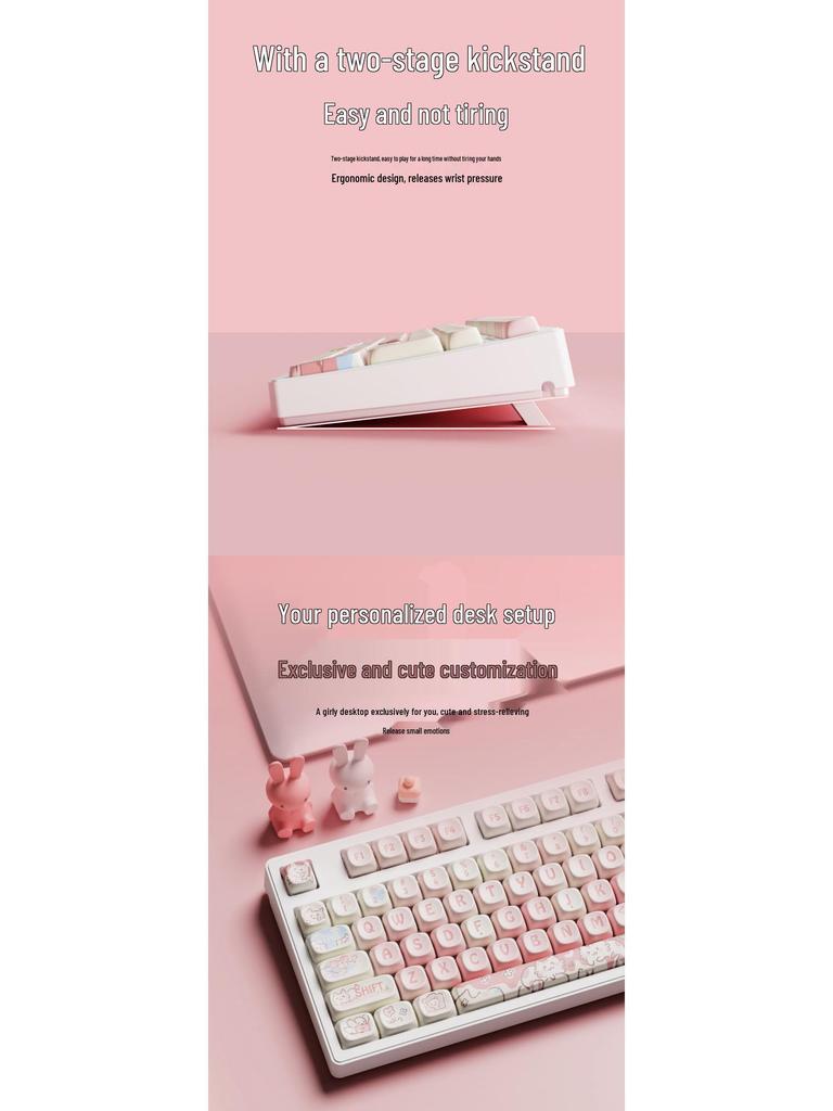 Strawberry Kitten Wireless Bluetooth Mechanical Keyboard with Universal Switches - Silent Design for Office and Gaming