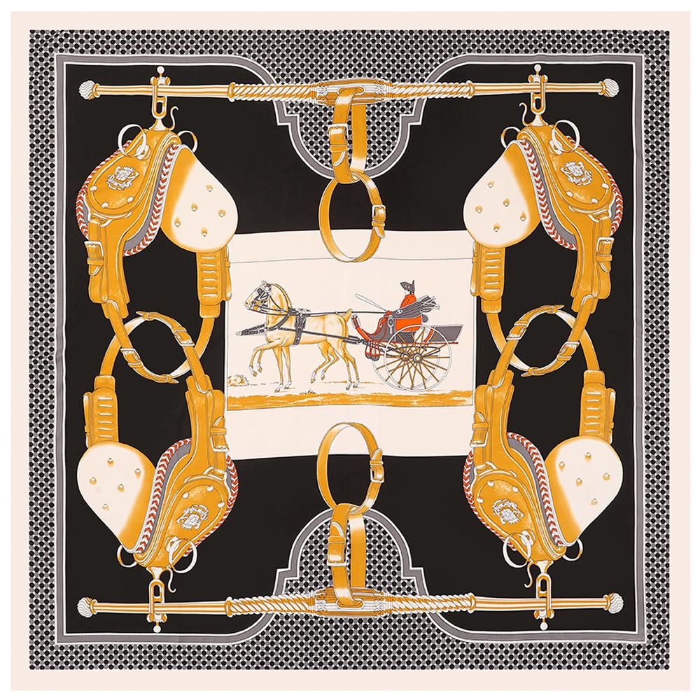 Silk Scarf Women Large Shawls Stoles Horse Print Square Scarves Echarpes Foulards Femme Wrap Bandanas 130*130Cm