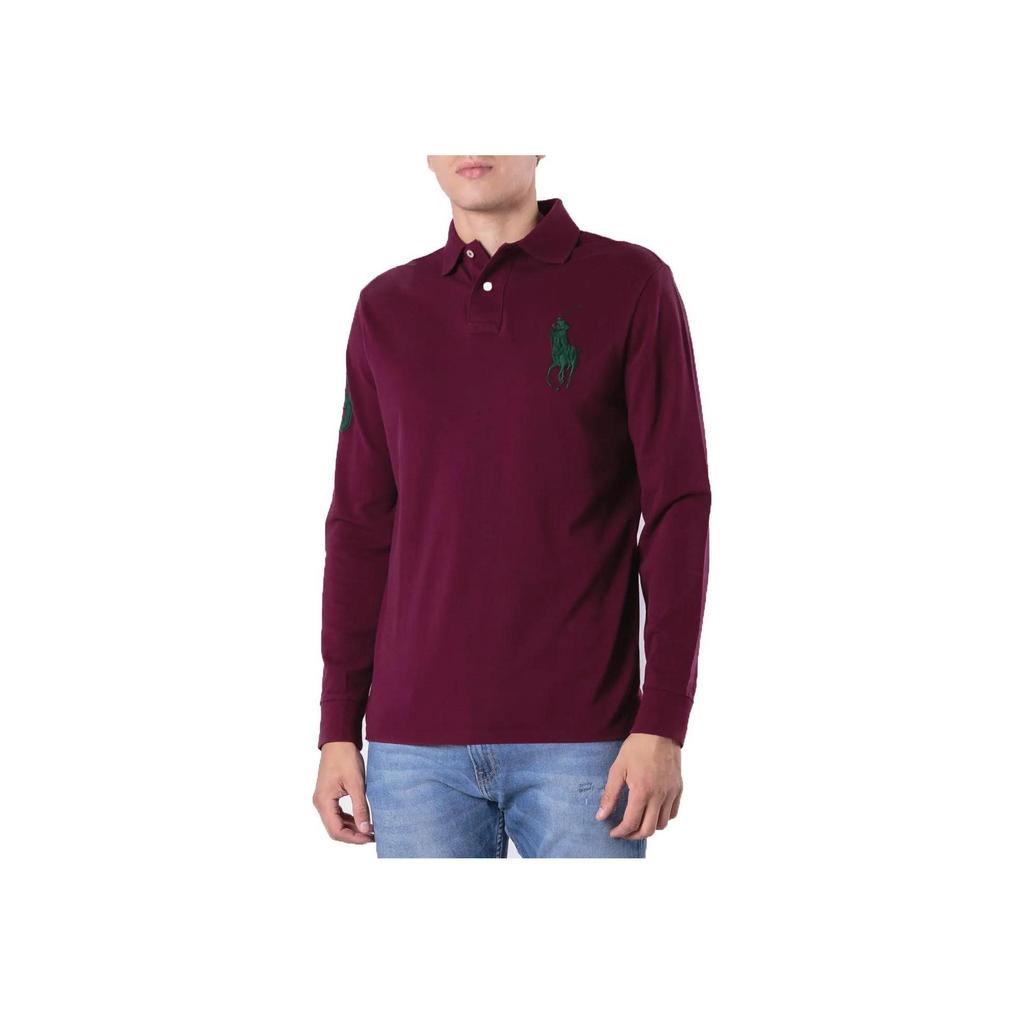 Polo Ralph Lauren Solid Color Big Pony Embroidered Logo Long Sleeve Polo Shirt Men Tops Burgundy 710675993-012