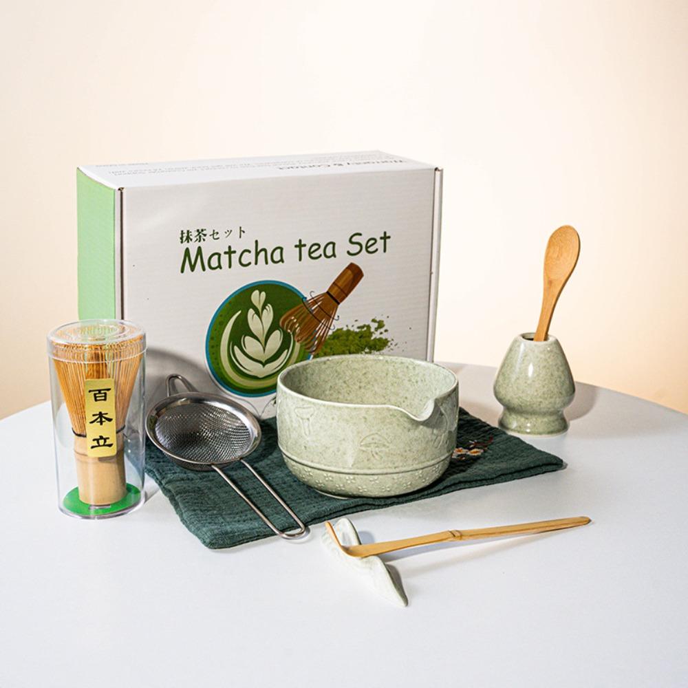 5/8Pcs Ceramic Matcha Bowl Set Reusable with Pouring Spout Green Tea Brewing Cup Japanese Matcha Set