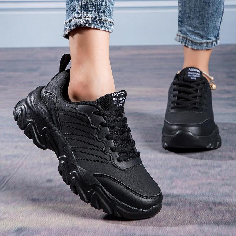 Sneakers Women Shoes Breathable Casual Flat Lace Up Black Chunky Sneakers Non-slip Walking Platform Shoes
