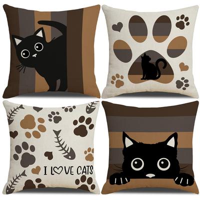 Cute Cats and Dogs Linen Pillowcase Cartoon Printed Home Decoration Pillow Cushion Cover Outdoor Pillowcase