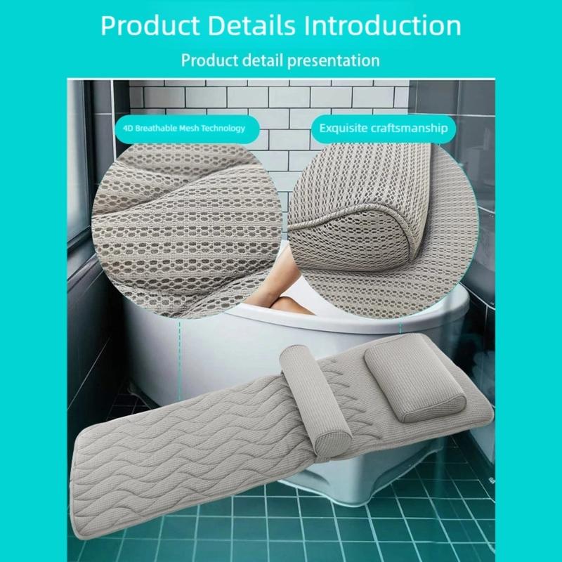 Thickened Nonslip Bathtubs Pillow Back Neck Support Pillow Mat Breathable Meshes Fabric Full Body Bath Pillow Easy To Use
