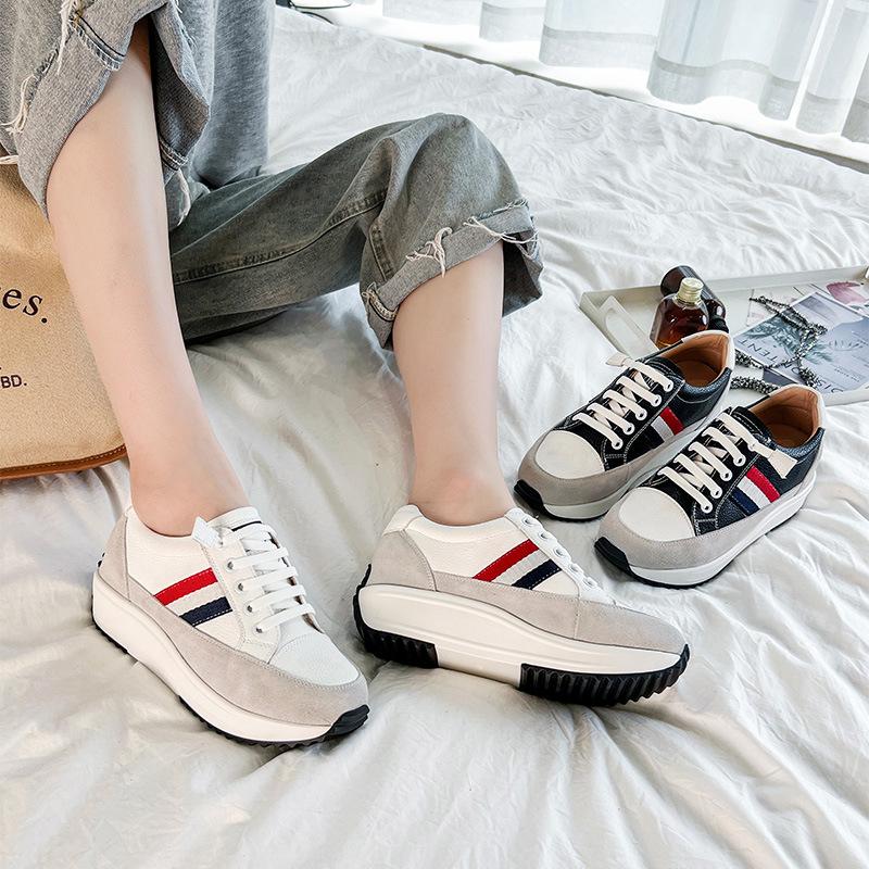 Forrest Gump shoes women's new color matching leather thick-soled versatile soft-soled sports and leisure shoes