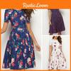 Summer Women Vintage A-line Dress Tunic With Long And Short Sleeve Floral Print