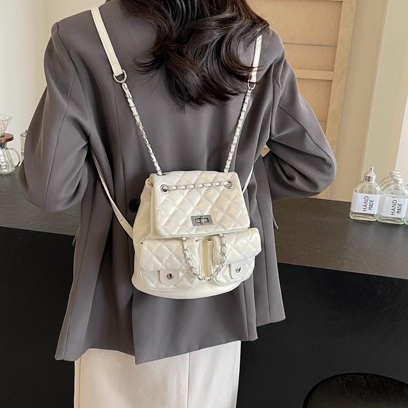 Fashion Rhombus Chain Backpack Women's New Shoulder Bag Casual Multi-pocket Backpack