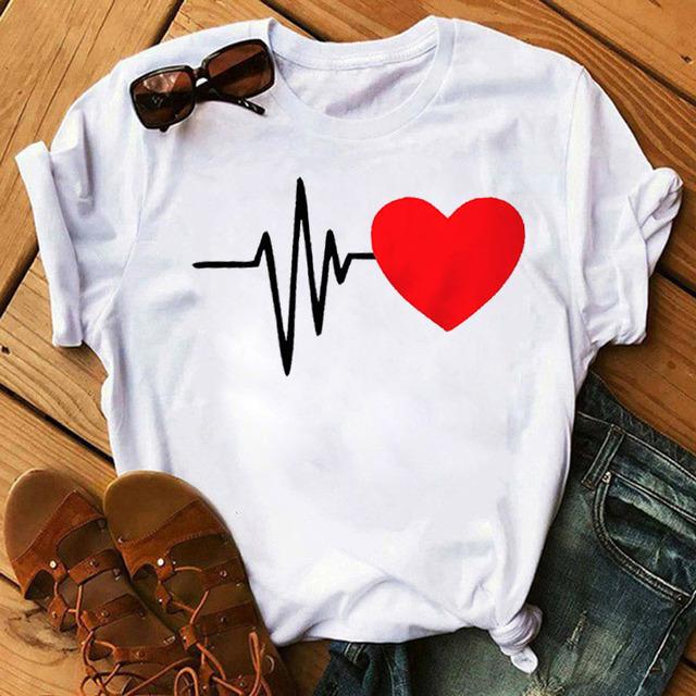 

Nurse Heartbeat Line Print T Shirt Fashion Women T Shirt Harajuku Short Sleeve Tops Tee Female Casual T-Shirt 90S Girls Tops T-S S білий