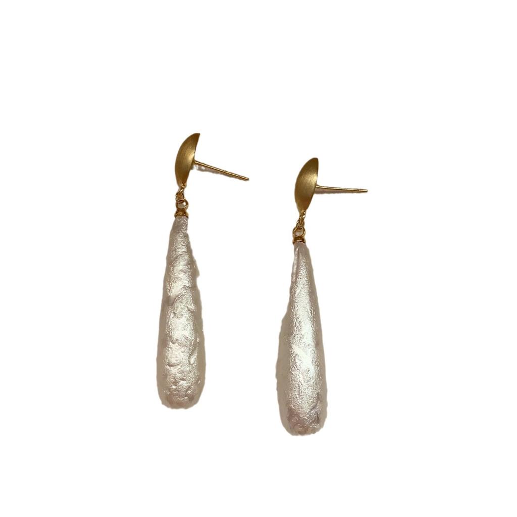 Boucles d'oreilles Aiguille d'Argent Rétro Atmosphérique Doux Mode Robe à Franges Perle de Coton Boucles d'oreilles Longues