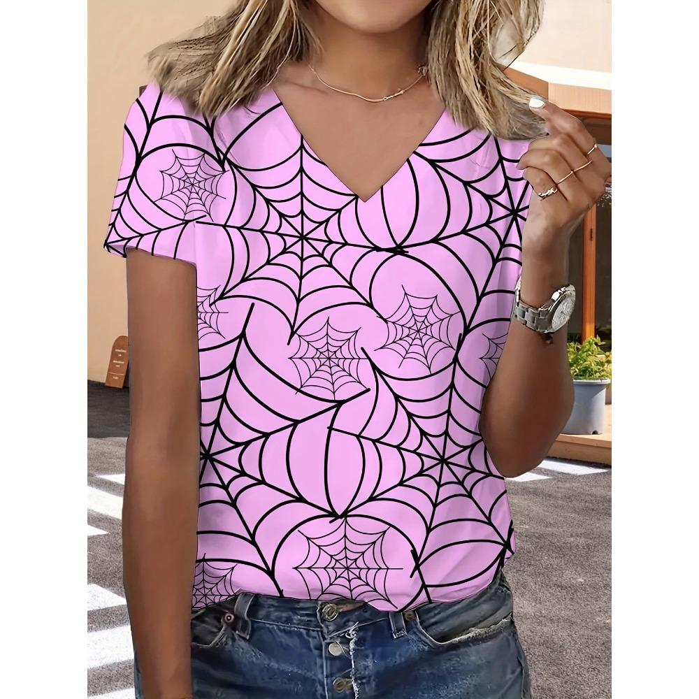 Summer Fashion Comfortable Loose Large T-shirt Colorful Flower 3D Printed Casual Breathable Versatile V-neck Short Sleeved Women's T-shirt
