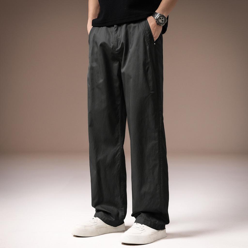 High-end American retro men's casual pants spring new solid color simple loose straight wide-leg trousers men