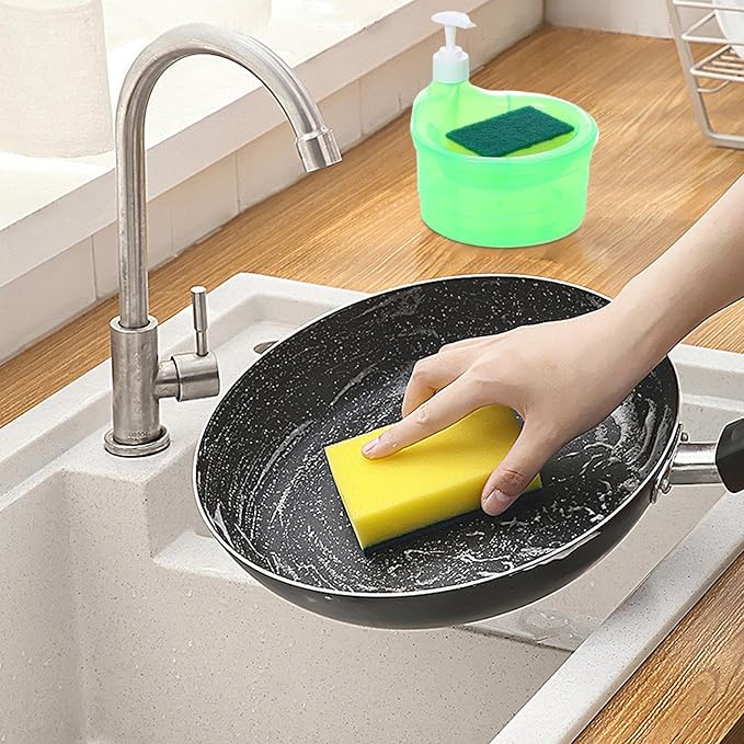 Geschirrspülseifenspender, 2-in-1 Arbeitsplatten-Geschirrspülseifenspender, Küchenseifenspender mit Schwamm