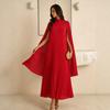 Red Pleated Long Dress Women's New European and American Style Pleated Dress Temperament Elegant Fashion Women's Clothing D
