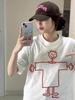 Women's White Cartoon Print Cotton T-Shirt - Loose Fit, Short Sleeves, Summer 2026 Collection