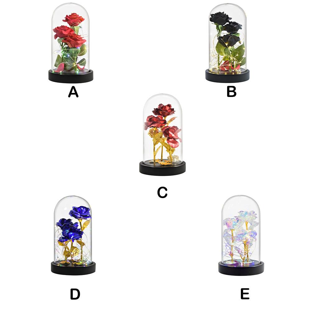 Flori Artificiale LED Acoperire de Sticlă Fermecată Lampă Dom de Trandafir Decor de Masă Figurine Folie Lumini Zâne Decor de Petrecere