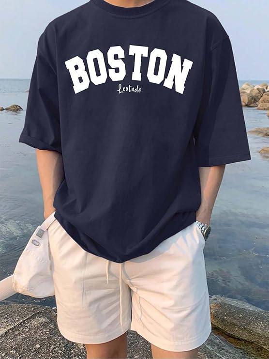 Herren Halbarm Rundhals Baumwollmischung Grafikdruck Oversized T-Shirt für Mann