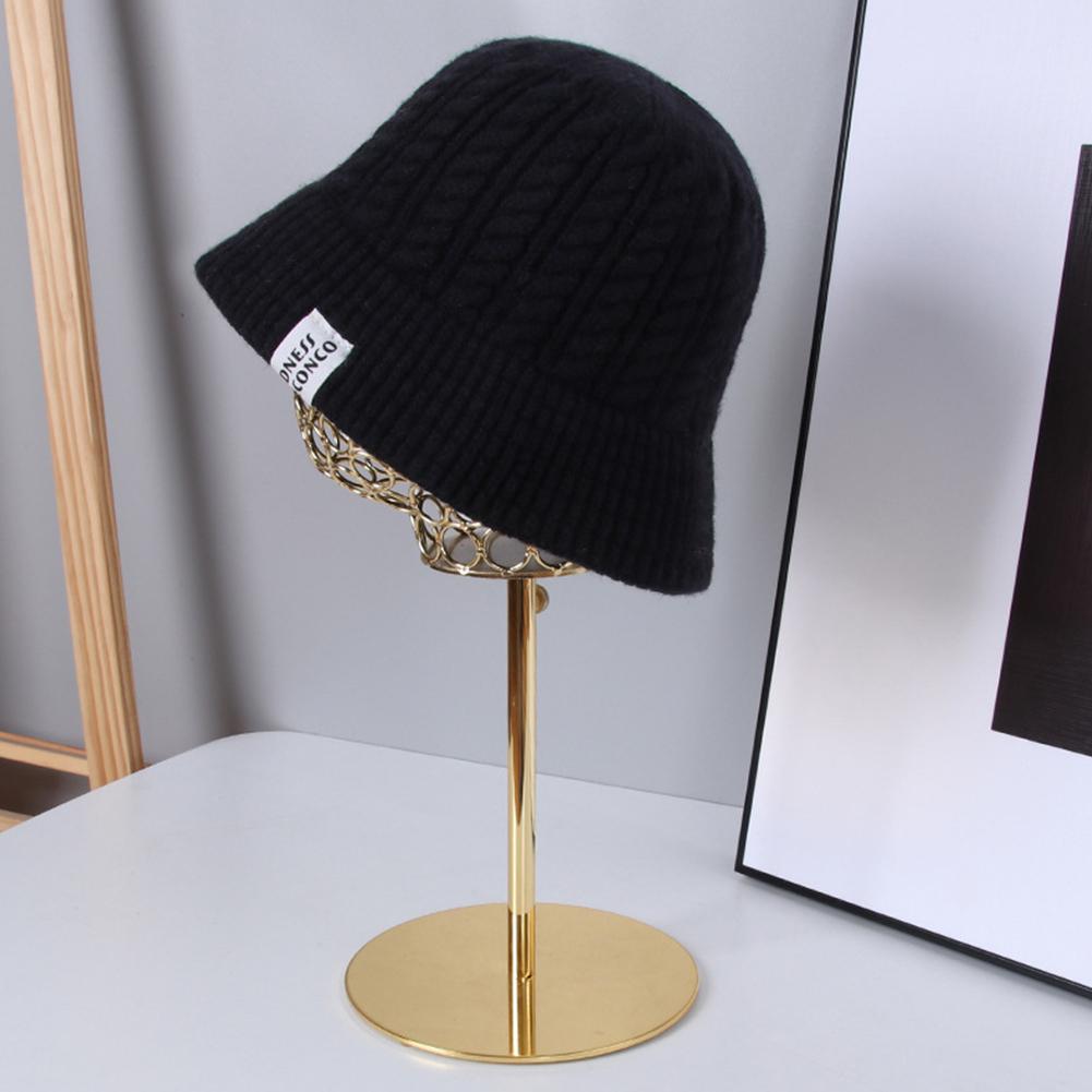 

Winter Women Bucket Hat Fashion Solid Color Beanies Cap Large Head Circumference Hat E-402 black One size#1