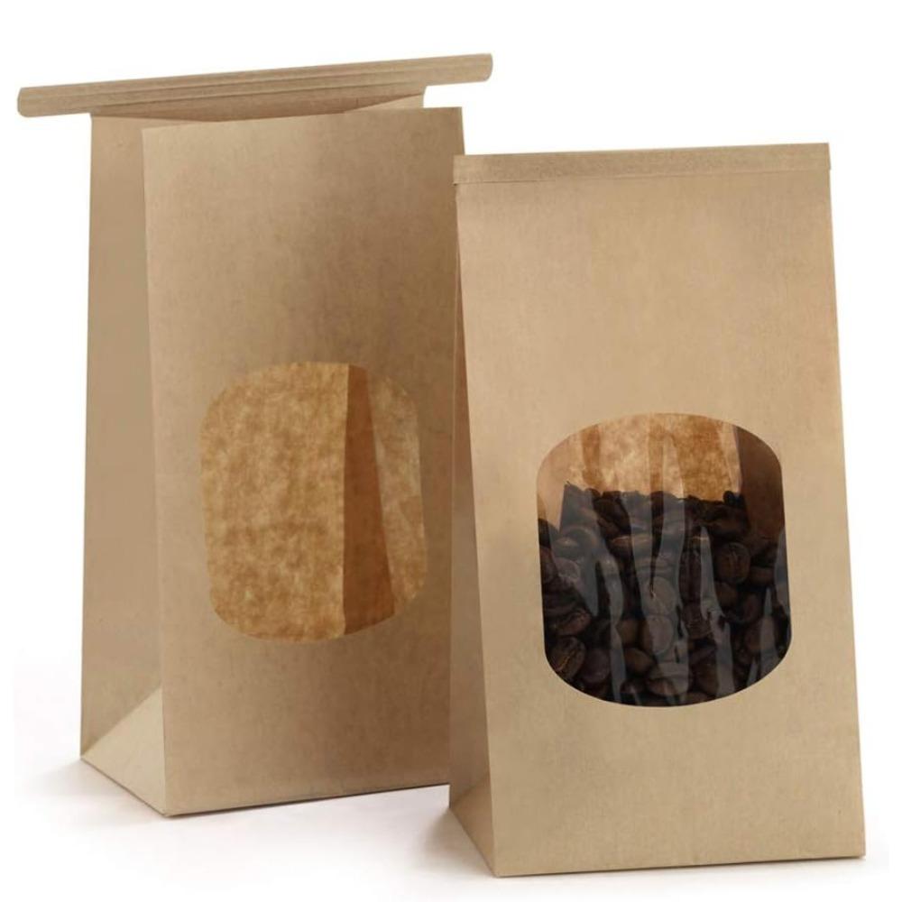 20pcs Bakery Bags with Window Kraft Brown Paper Bags with Window Tin Tie Tab Lock for Bakery Cookie Coffee Bean Party Favor Snack Bread