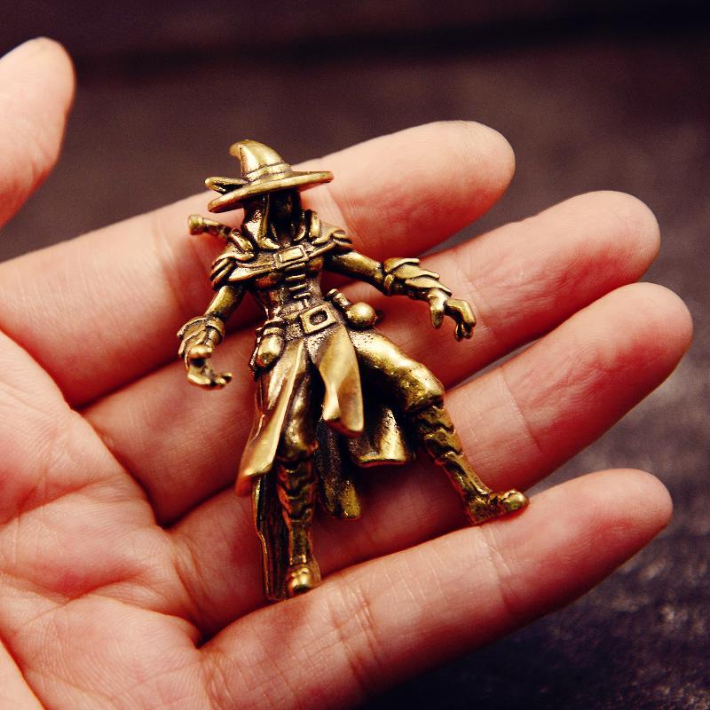 Small Brass Cowboy Mini Figurine Retro Western Hunter Gunslinger Ornament Rustic Desktop Decor for Man Cave Office Home