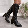 New Women Boots Zipper Thick High Heels Simple Thick High Heels Autumn Winter Sexy Elegant Knee High Women'S Boots