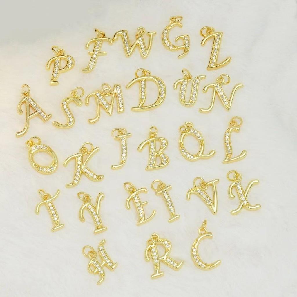 European & American Gold-Plated Copper Zircon Letter Necklace - High-End DIY Jewelry Accessory