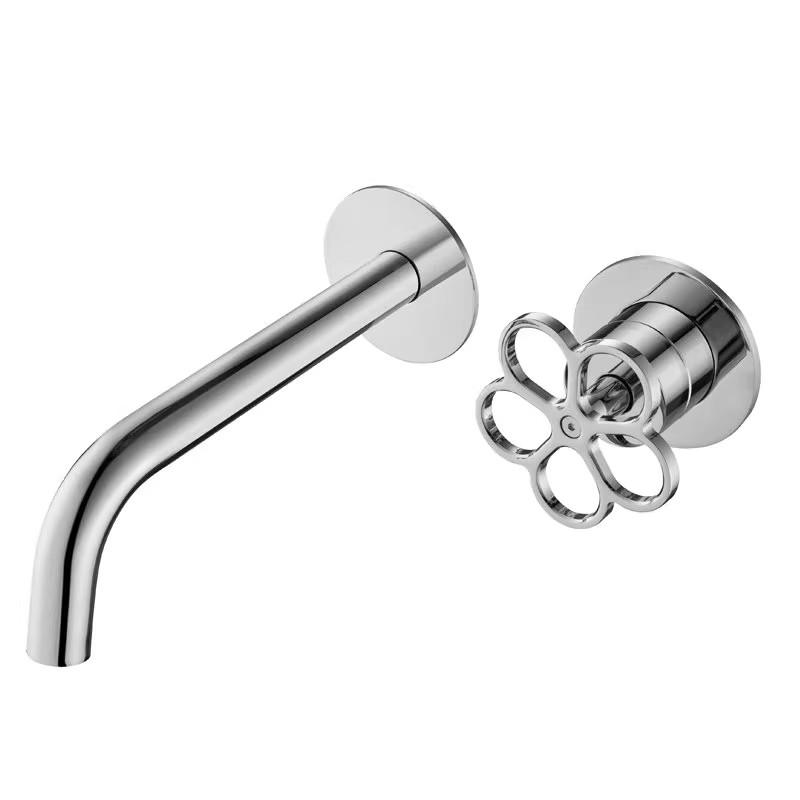 

New Bathroom Basin Faucet Wall Mounted Nickle Brushed Sink Mixer Brass Unique Design hot cold Sink Tap