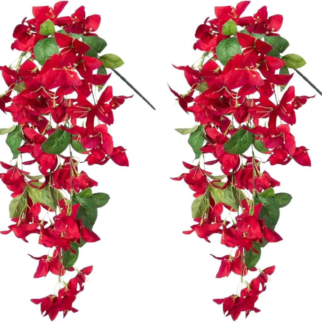 2Pcs Bougainvillea Artificial Hanging Silk Flowers Fake Plant Vines UV Protection For Outdoor Home Balcony Garden Decoration