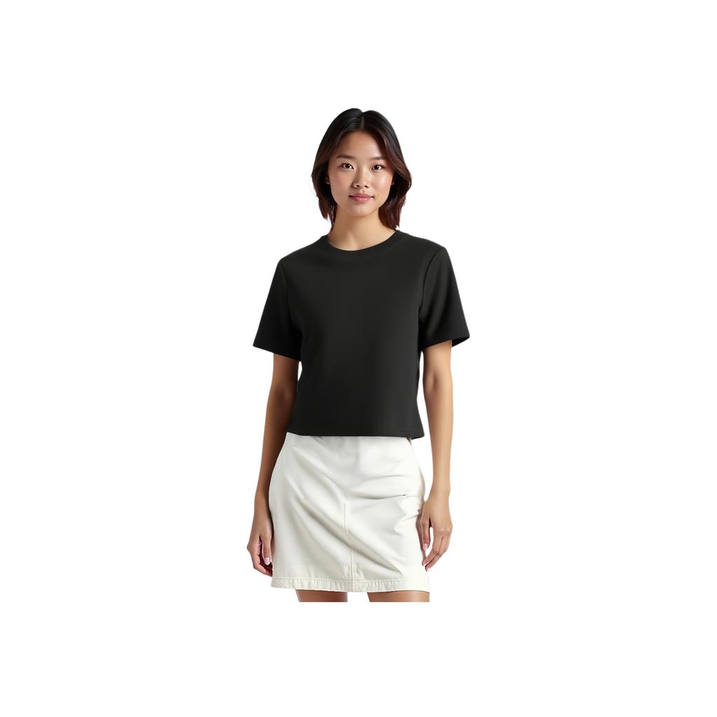 Li Ning Fitness Series Solid Color Short Sleeve Round Neck T-Shirt Women Tops Black ATSS412-3