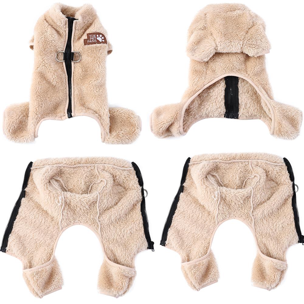 Soft Fleece Dog Clothes Winter Four Legs Covered Plush Pet Coat D-Ring Zipper Puppy Jacket Autumn Overall For Small Middle Dog