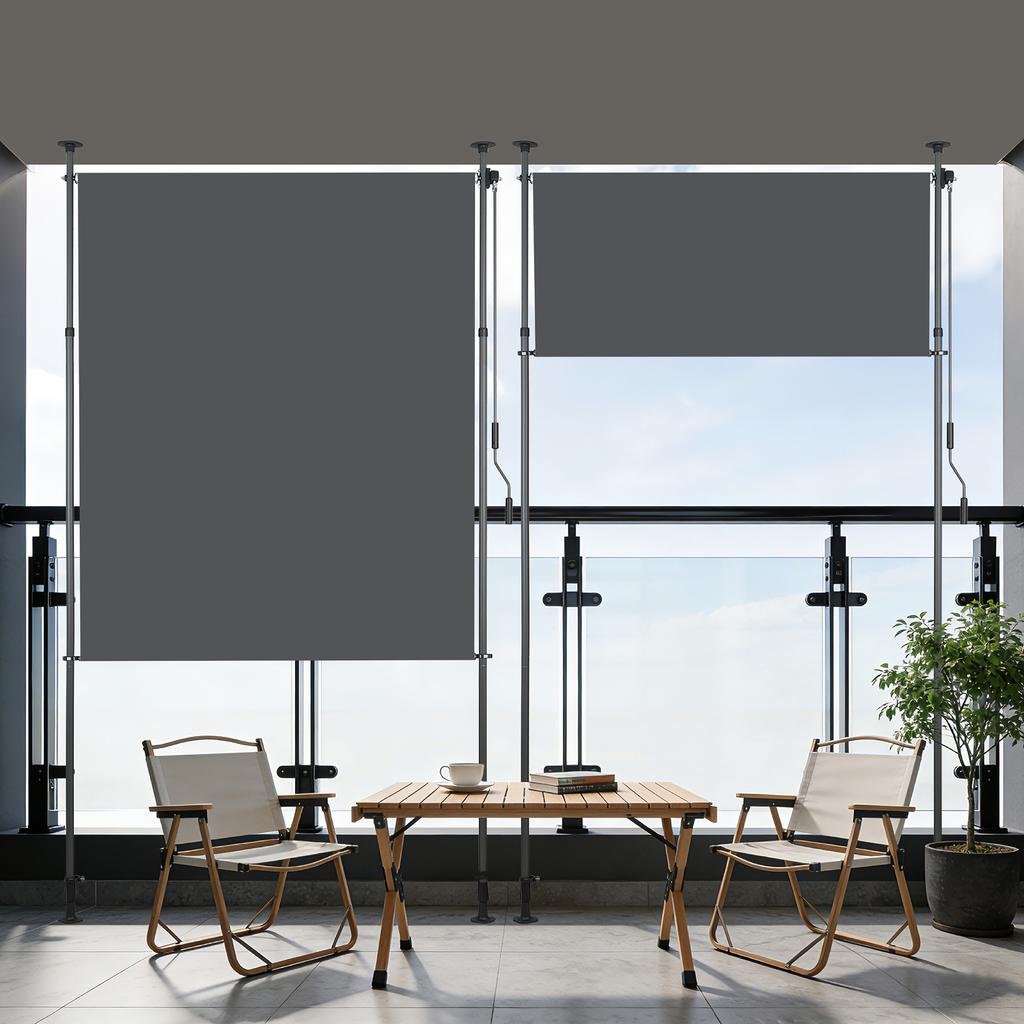 Vertical outdoor awning with clamp mounting, privacy and wind protection for balcony and terrace, weatherproof, anthracite, hand crank, 200 x 270 cm