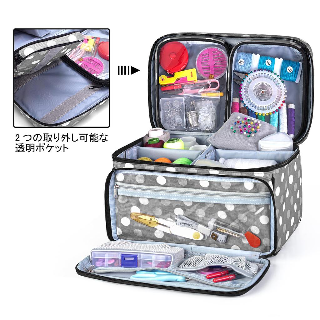 Luxja Sewing Bag Sewing Bag Sewing Tools Storage Portable Large Capacity Many Pockets Gray Dot [Bag Only]