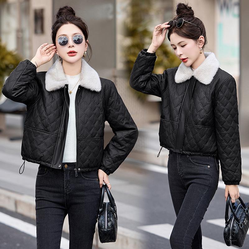 velvet leather jacket cotton-padded jacket new winter women's small leather cotton-padded jacket short thickened cotton-padded jacket