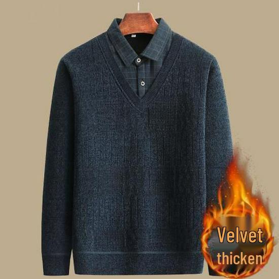 

Dad s Chenille & Velvet Men s Two-Piece Sweater Set: Winter Warmth for Middle-Aged & Elderly Men S, 60-70 lbs