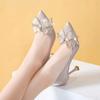 Herbst neue Schleife High Heels Damen dünner Absatz vielseitig spitz Strass einzelne Schuhe Damen rote Hochzeitsschuhe Brautschuh